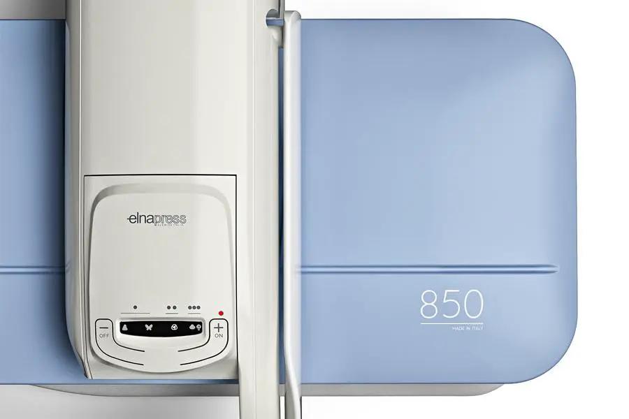 Elnapress EP850 Steam Press by Elna with blue platen and white control panel