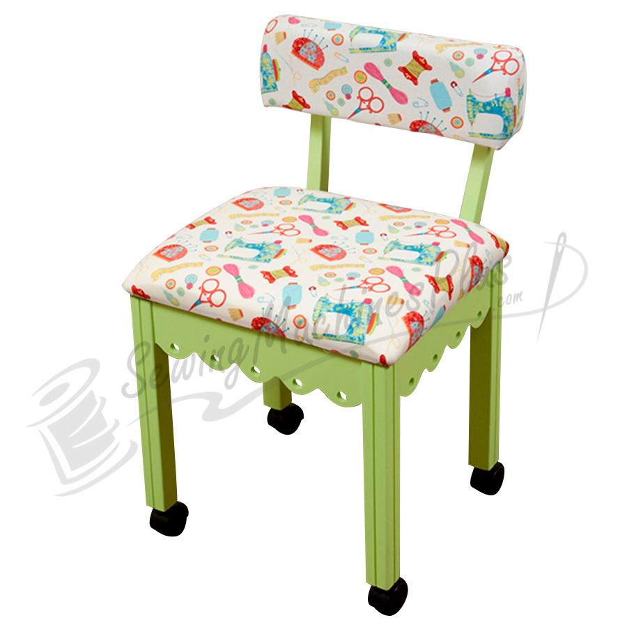 Arrow Sewing Chair White Riley Blake fabric on Green 7014W