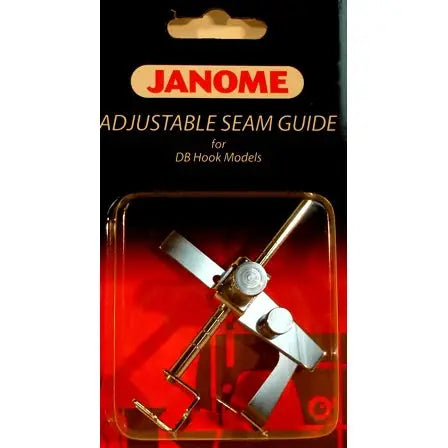 Janome adjustable seam guide; metal silver sewing foot accessory with adjustable arms for DB Hook models.