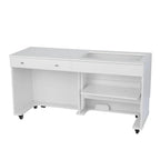 Kangaroo II sewing cabinet in white with two top drawers and right-side shelving on caster wheels.