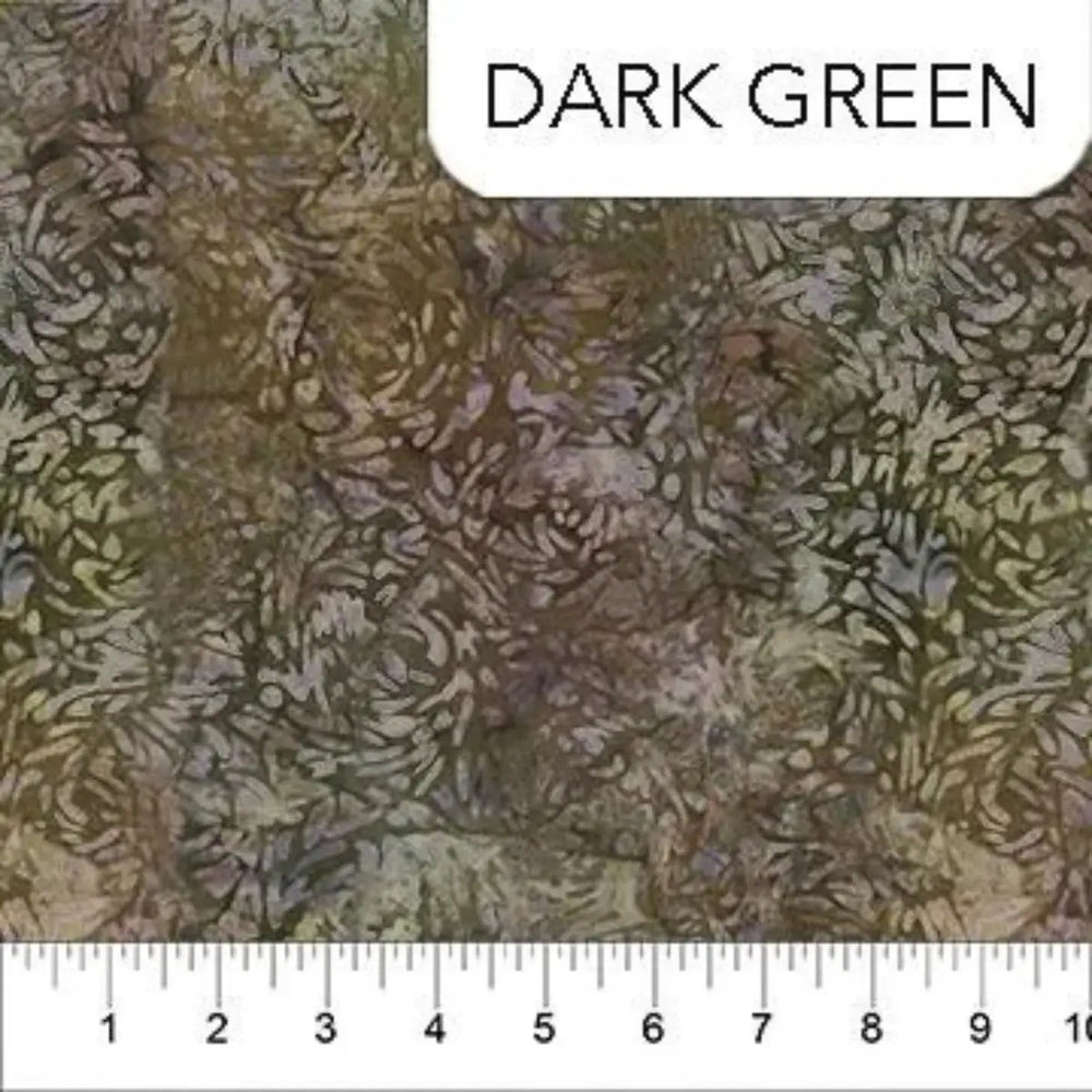 Banyan BFFs Dark Green cotton batik fabric with rich tonal green texture by Northcott Fabrics