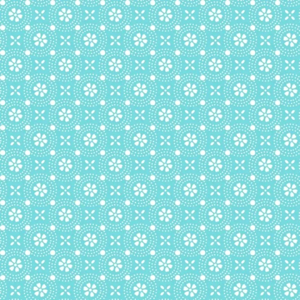 Sippin’ on Sunshine Aqua Blue Dotted Circles quilting fabric by Kimberbell for Maywood Studio