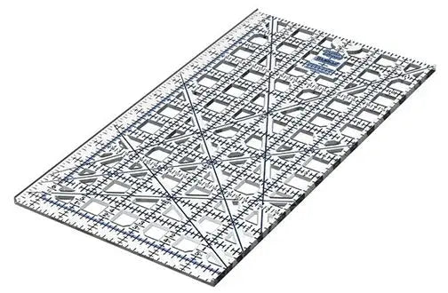 Grace TrueCut Ruler Combo quilting ruler, clear acrylic with blue measurement lines.