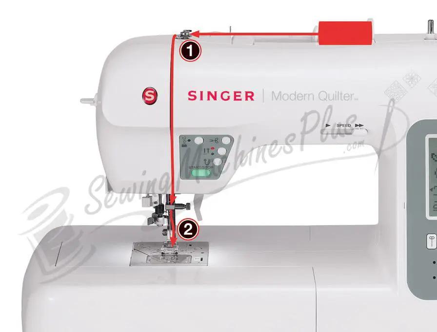 Singer 8500Q Modern Quilter quilting and sewing machine; white body with red accents and front control panel.