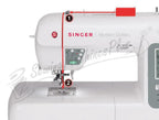 Singer 8500Q Modern Quilter quilting and sewing machine; white body with red accents and front control panel.