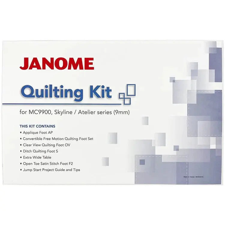 Janome Quilting Kit box for MC9900 Skyline/Atelier; white box with blue text and gray geometric pattern