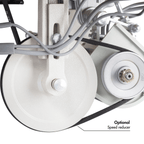 Consew 206RB-5 walking foot upholstery sewing machine with table and 110V servo motor, gray metal.