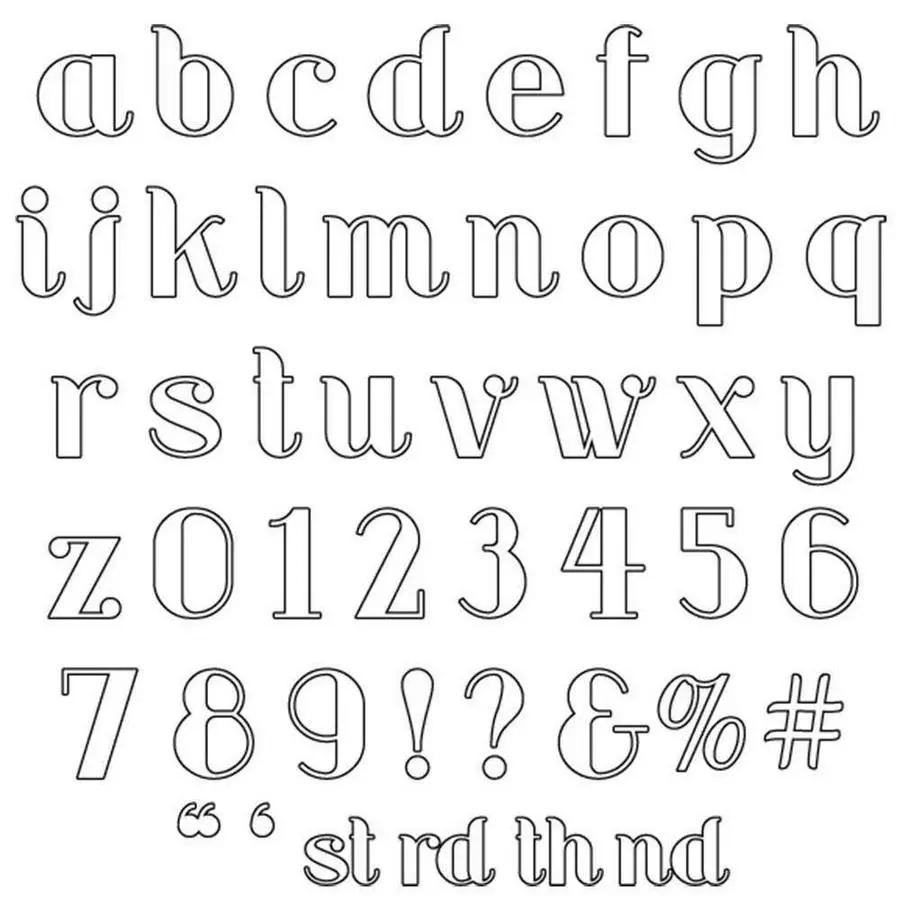 Threaders Embroidery Transfer Sheets Traveller; black-outline uppercase alphabet A–Z and digits 0–9.