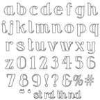 Threaders Embroidery Transfer Sheets Traveller; black-outline uppercase alphabet A–Z and digits 0–9.