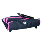 Tutto 29in EZ-Glide trolley bag for craft machines, black with pink trim and wheels.