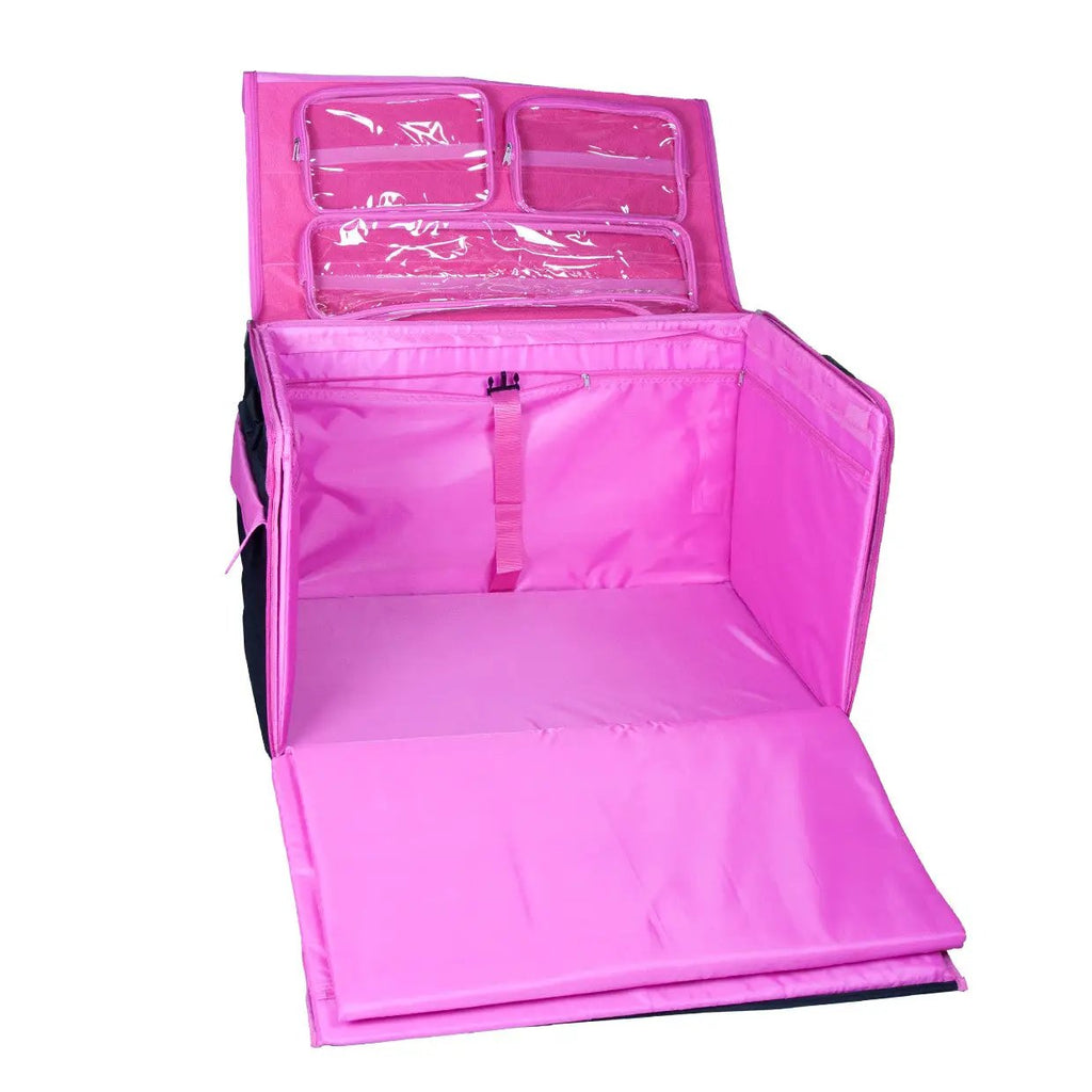 Tutto 29 inch EZ-Glide Trolley machine bag in pink and black with clear lid pockets.