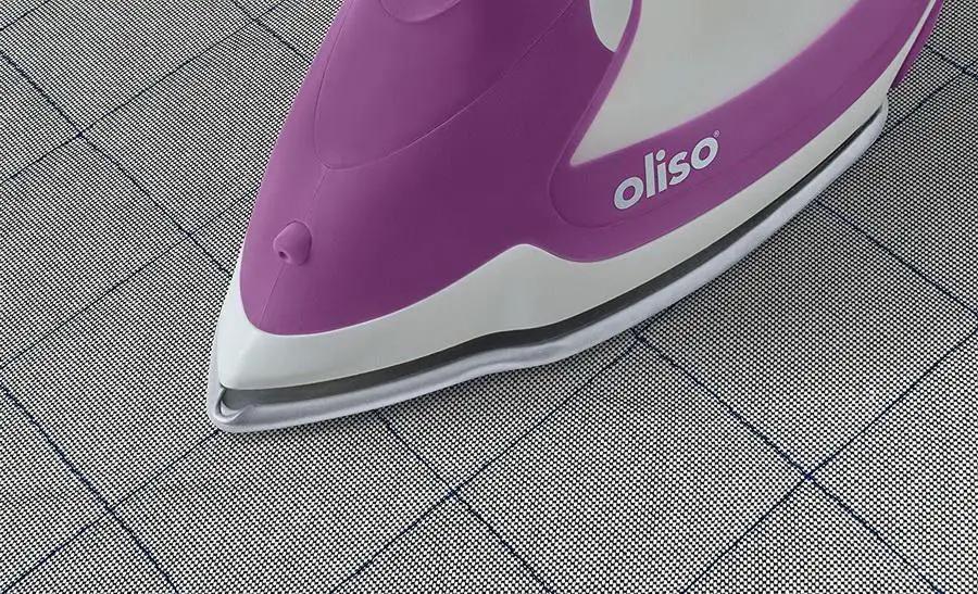 Oliso Ultra-Precision Steam Iron TG1100-P purple on tiled floor
