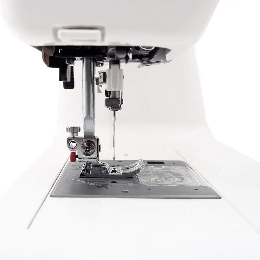 Janome DC2019 computerized sewing machine close-up of needle and presser foot, white finish with free bundle package.