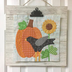 Autumn Love Sew Along Kit, Riley Blake Designs wall-hanging quilt with pumpkin, crow and sunflower appliqués