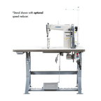 Consew 228R-11-1 high-speed post-type single-needle lockstitch industrial sewing machine on an assembled table.
