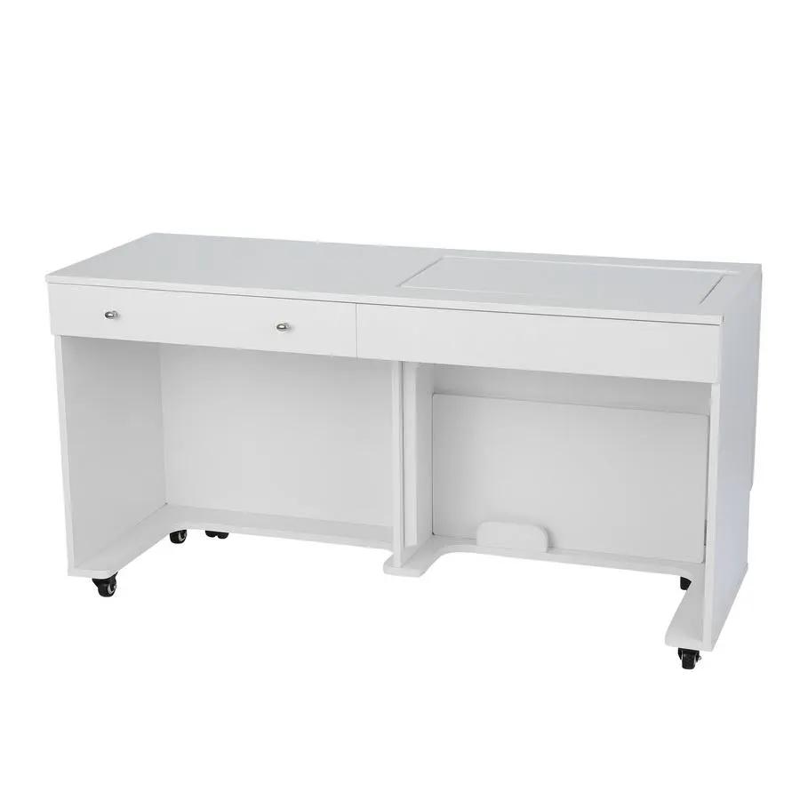 Kangaroo II Sewing Cabinet - White, mobile on casters with two top drawers and open storage