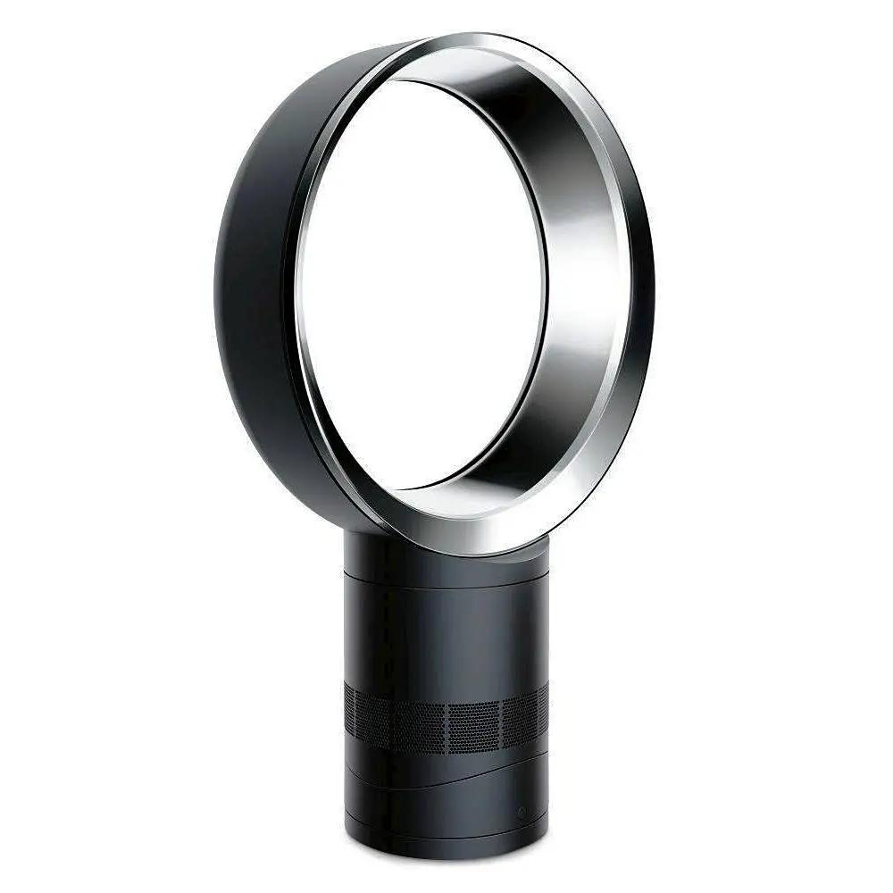 Dyson AM06 10in bladeless desk fan with black base and silver ring