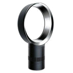 Dyson AM06 10in bladeless desk fan with black base and silver ring