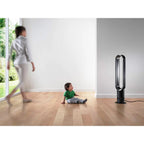 Dyson AM07 bladeless tower fan; silver and black finish in a bright modern room