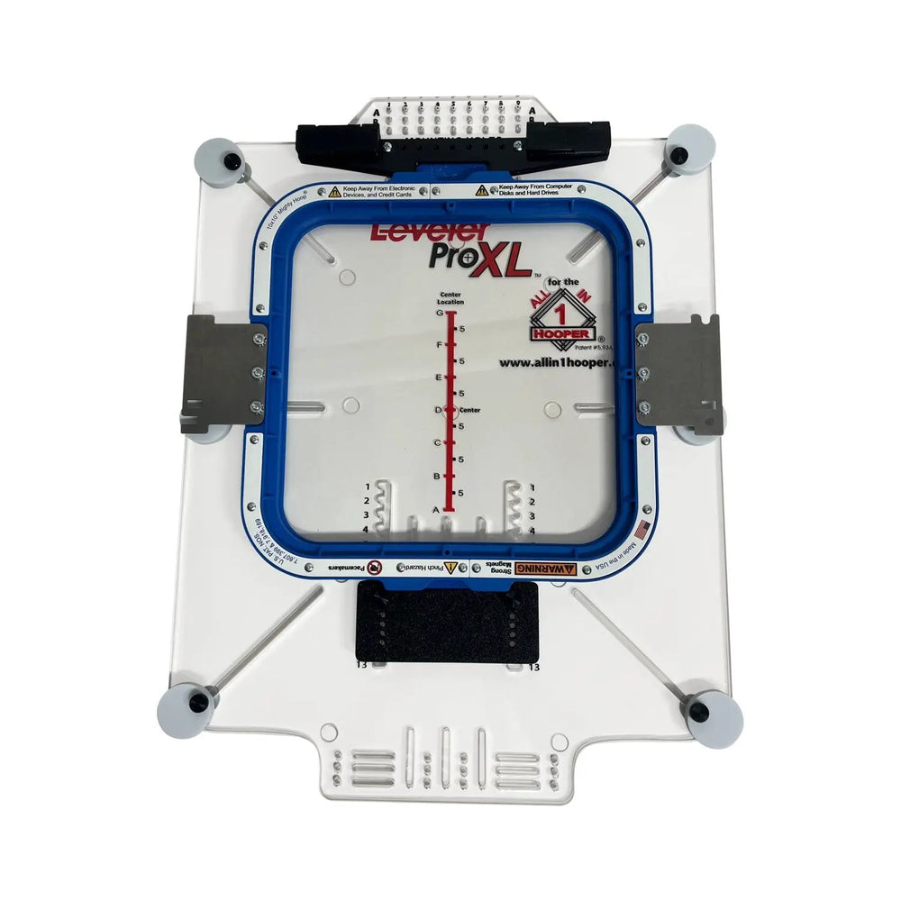 All in 1 Hooper Pro Starter Kit hooping aid; blue square frame with measurement scale on white base