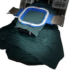 All in 1 Hooper Pro Starter Kit by Tex Inc, hooping aids with blue frame and green fabric