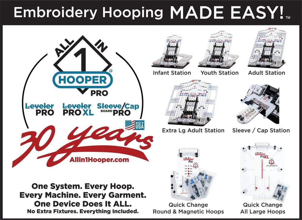 All in 1 Hooper Pro Starter Kit hooping aids with multiple station modules including infant, youth and adult stations.