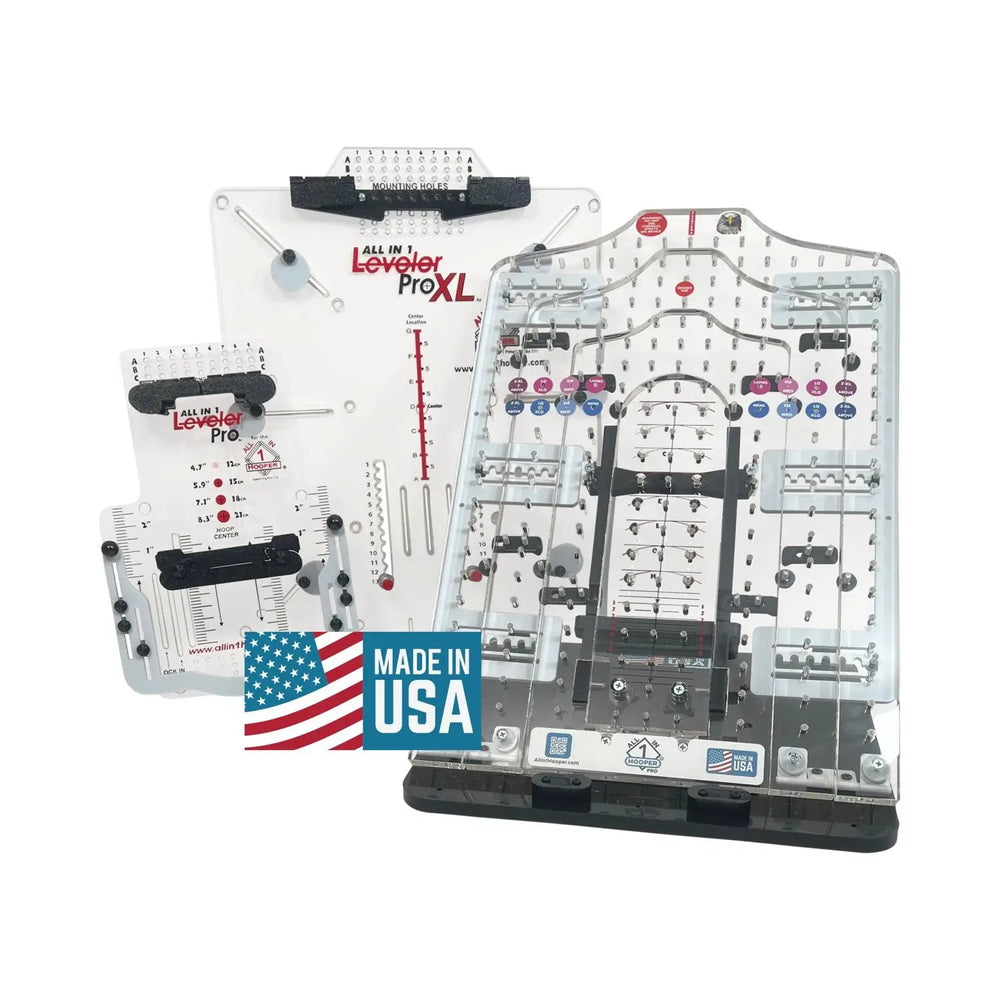 All in 1 Hooper Pro Starter Kit by Tex Inc, hooping aids set with clear acrylic boards and metal pegs, Made in USA.