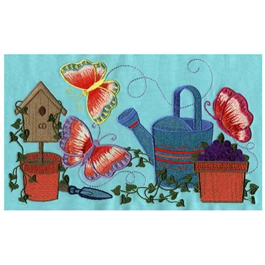 Anita Goodesign Butterflies 19MAGHD embroidery design; with three colorful butterflies, birdhouse and watering can