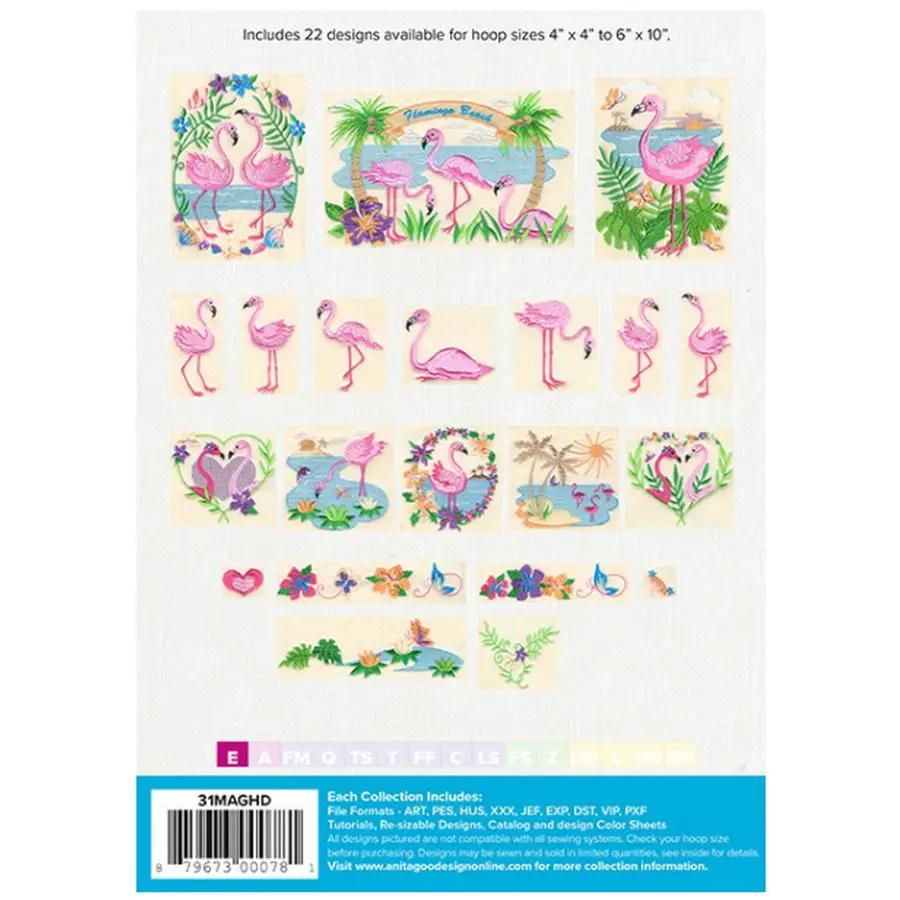 Anita Goodesign Flamingo Beach embroidery design mini collection - 22 flamingo motifs for hoop sizes 4x4 to 6x10 inches