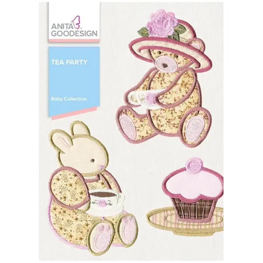 Anita Goodesign Baby Tea Party embroidery designs, 29-piece pastel bears and cupcake collection