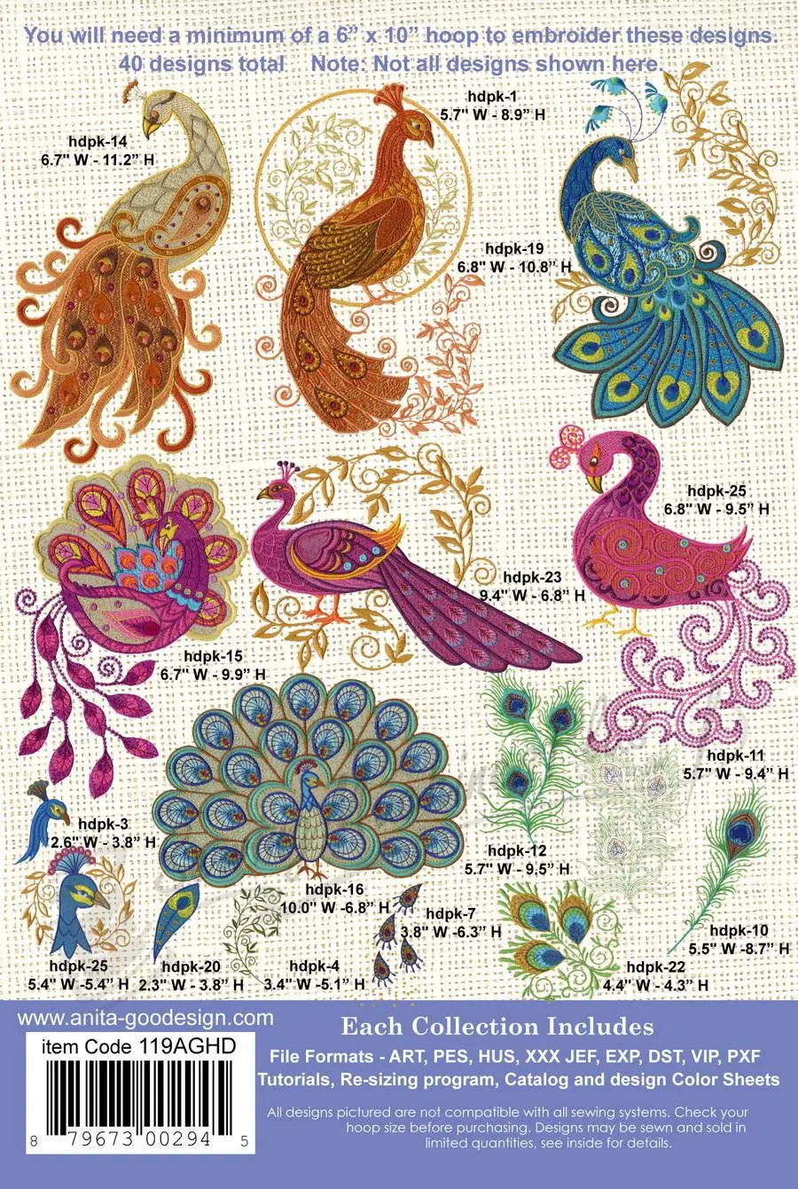Anita Goodesign Peacocks 119AGHD - Sewingmachinesplus.com