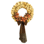 Anita Goodesign Vintage Free Standing Leaves embroidery design software wreath with cream/brown leaves and lace ribbon