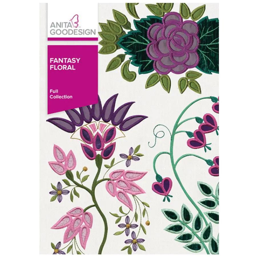 Fantasy Floral embroidery design software by Anita Goodesign; pink, purple and green floral on cover
