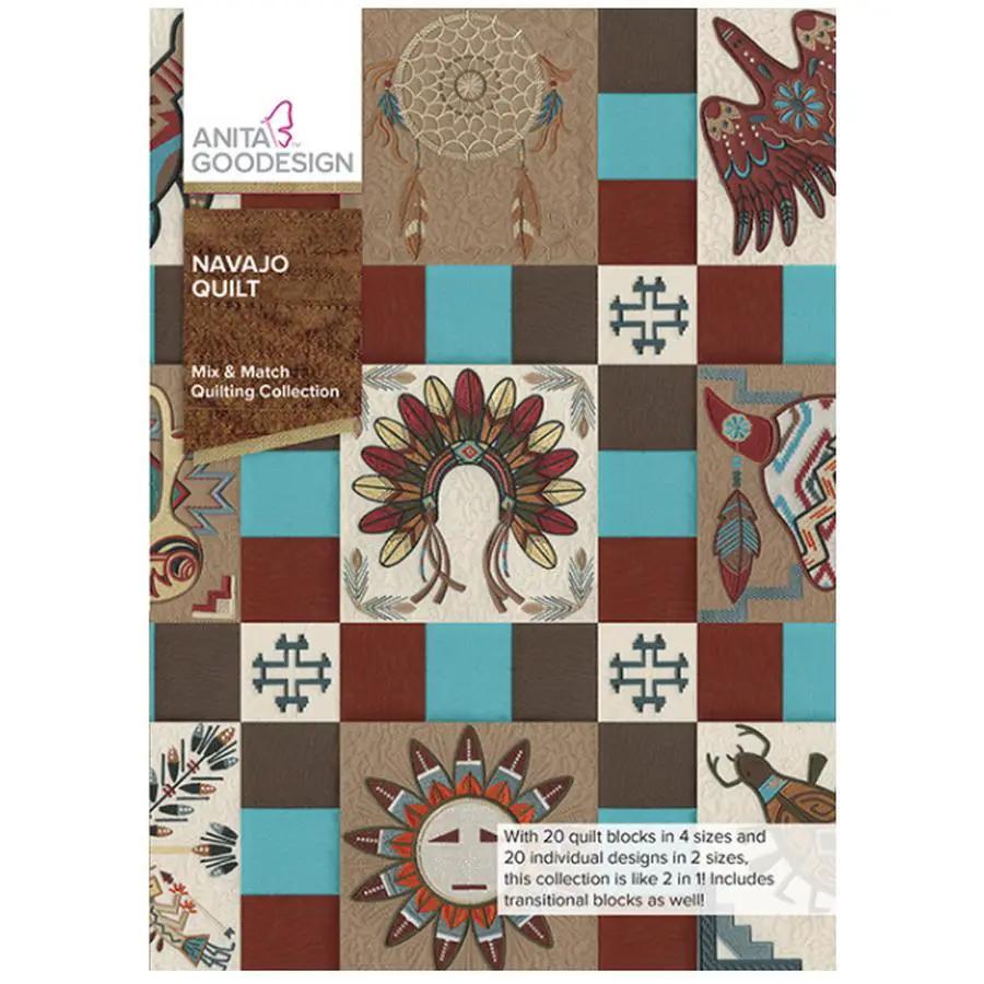 Anita Goodesign Navajo Quilt embroidery design software collection 188AGHD with turquoise and brown patchwork blocks