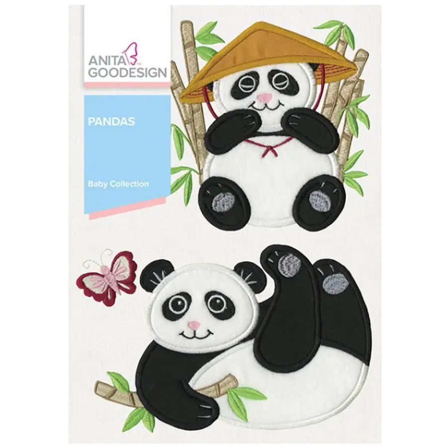 Anita Goodesign Baby Pandas Design Pack 33BAG embroidery designs; two panda motifs from Pandas Embroidery, logo visible.