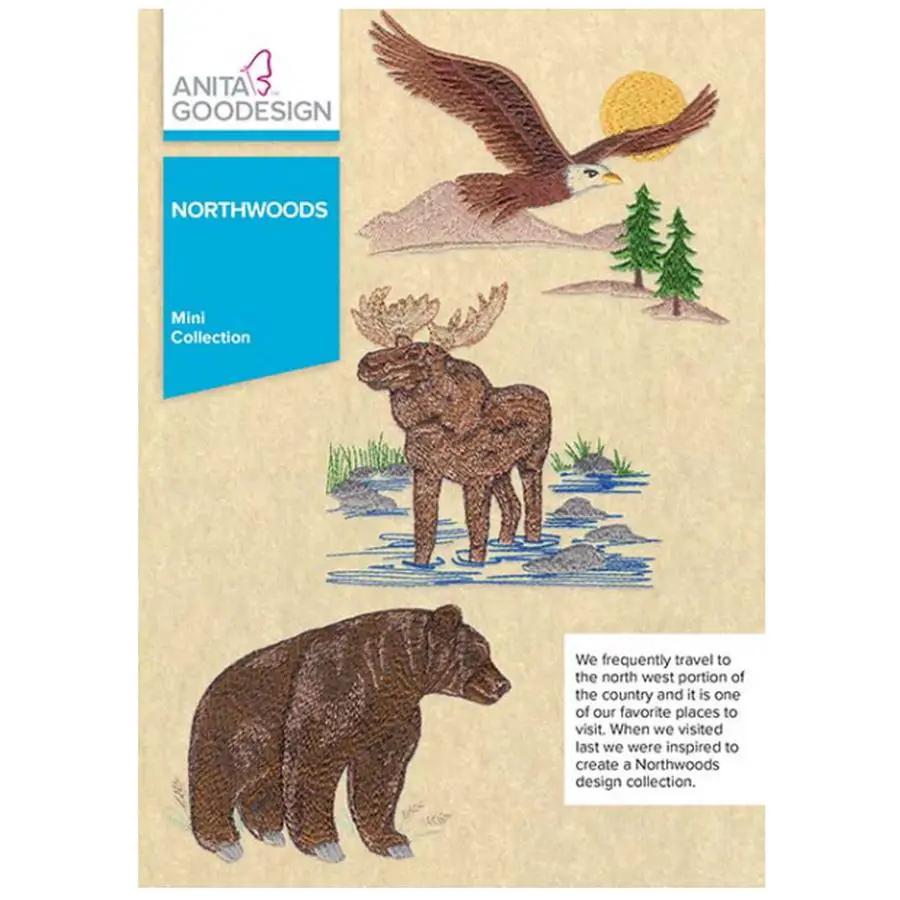 Anita Goodesign Northwoods embroidery design software; beige cover with blue Northwoods label and 32 designs.