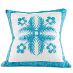 Anita Goodesign Hawaiian Quilt mini collection pillow, white quilt with turquoise palm-leaf cross design and blue border
