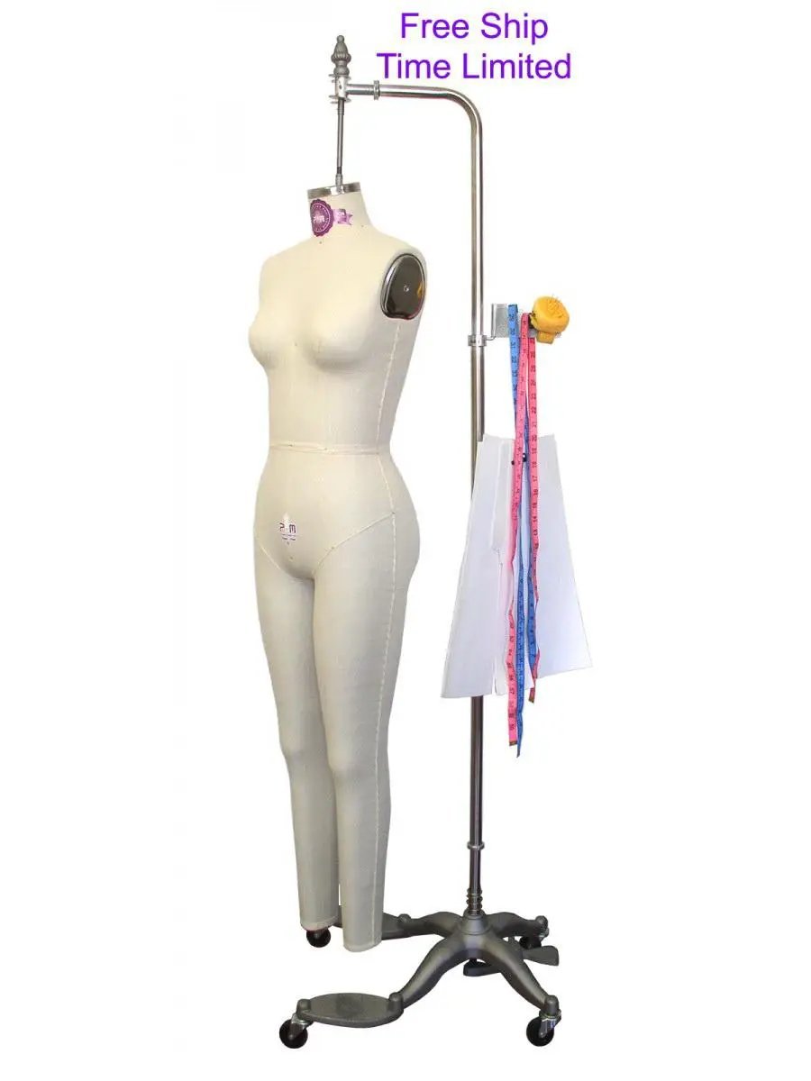 PGM-Pro 605A cream dress form on adjustable stand with measuring tapes