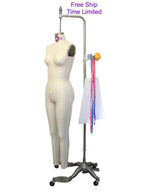 PGM-Pro 605A cream dress form on adjustable stand with measuring tapes