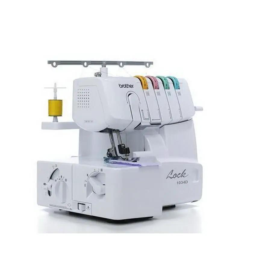 Brother 1034D serger with 3/4 thread differential feed and rolled-hem stitch, white body with color-coded top spools