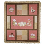 Anita Goodesign Baby Tea Party embroidery quilt panel in pink patchwork with bunny and teacup motifs