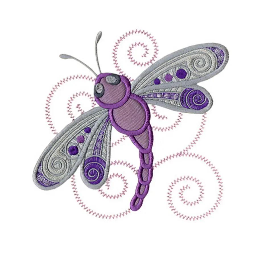 Dragonflies 2 embroidery design with purple wings and pink swirls
