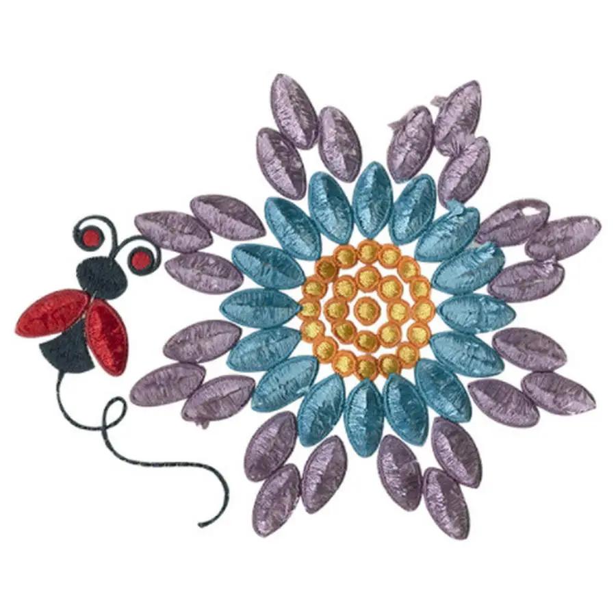 Anita Goodesign Fringe Flowers 126MAGHD embroidery design, teal petals with purple accents and yellow center