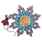 Anita Goodesign Fringe Flowers 126MAGHD embroidery design, teal petals with purple accents and yellow center
