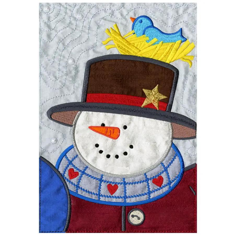 Anita Goodesign Winter Friends Tile Scene 132AGHD embroidery design; snowman with blue scarf and hat.