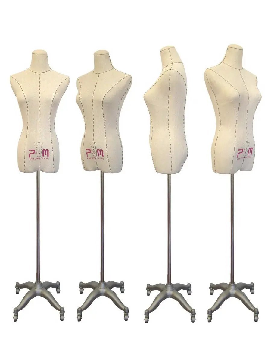 PGM-Pro 602G lined dress form mannequin; set of 4 in cream with pink logo