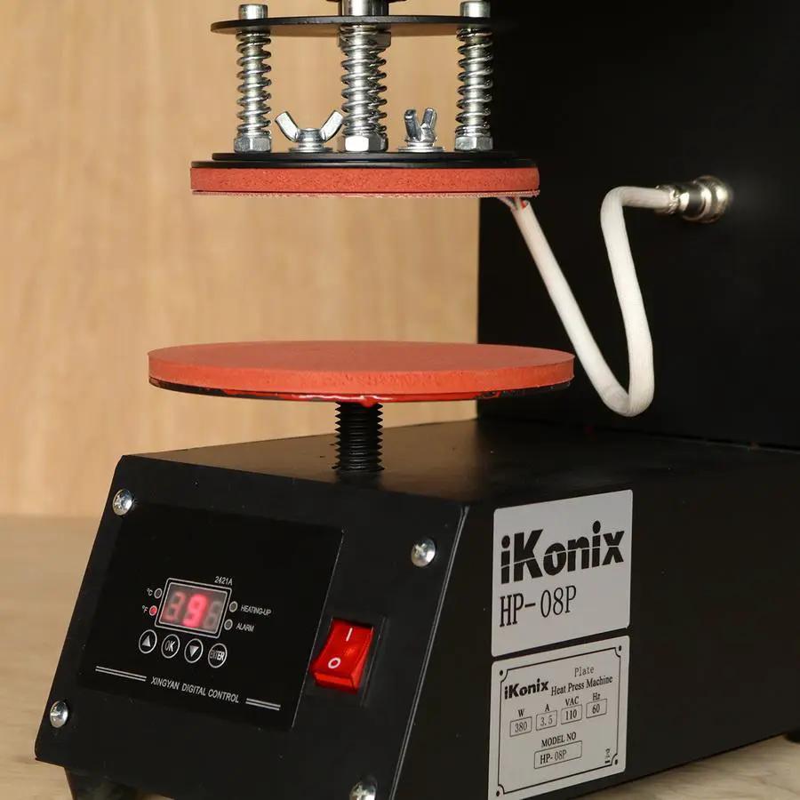 Plate heat press iKonix HP-08P with red round platen and digital control panel