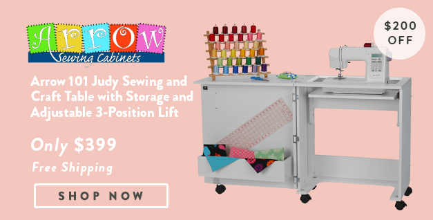 Arrow 101 Judy Sewing and Craft Table banner with offer details