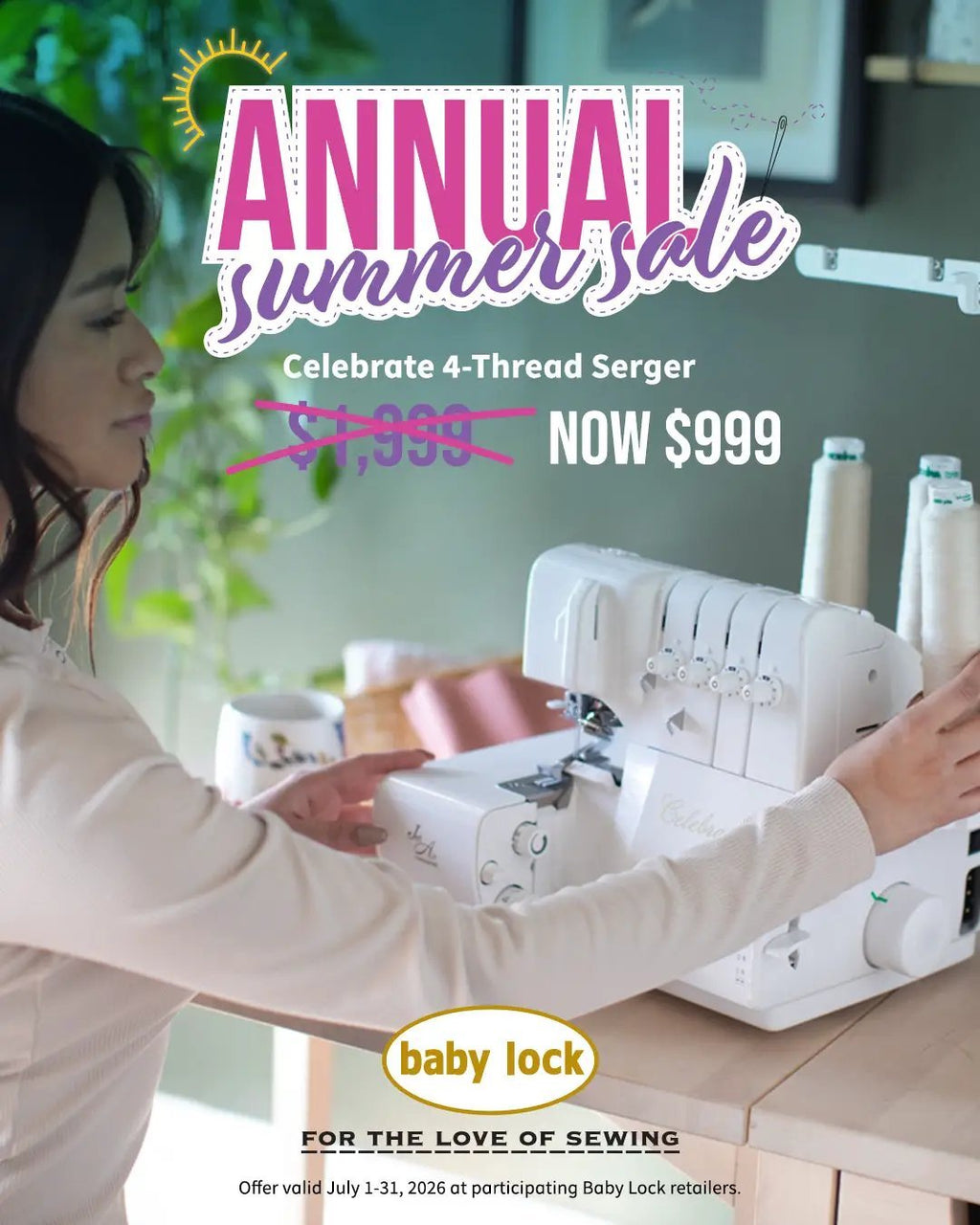 Baby Lock Celebrate Serger Machine - FREE BUNDLE INCLUDED - Sewingmachinesplus.com