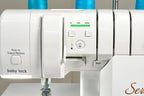 Baby Lock Serenity 4-Thread Serger sewing machine, white with green indicator lights